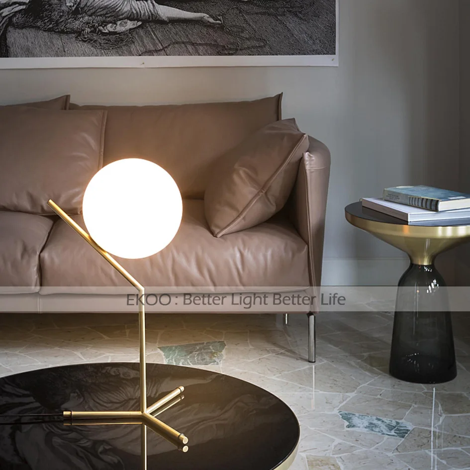 EKOO Gold Designs современная светодиодная настольная лампа, настольная лампа, абажур, стеклянная настольная лампа шар, настольная лампа для спальни, гостиной, напольная кровать