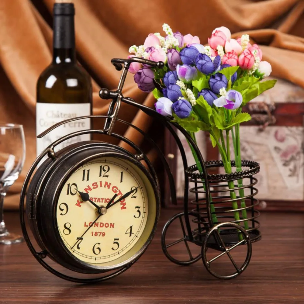 

Silent wrought iron bicycle clock European retro digital alarm clock living room decoration alarm clock 014