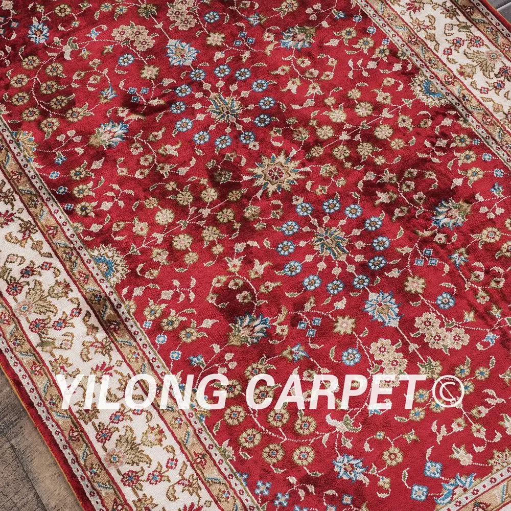 YILONG 2 5 'x 4' персидский шелковый ковер красный изысканный ручной УЗЕЛКОВЫЙ