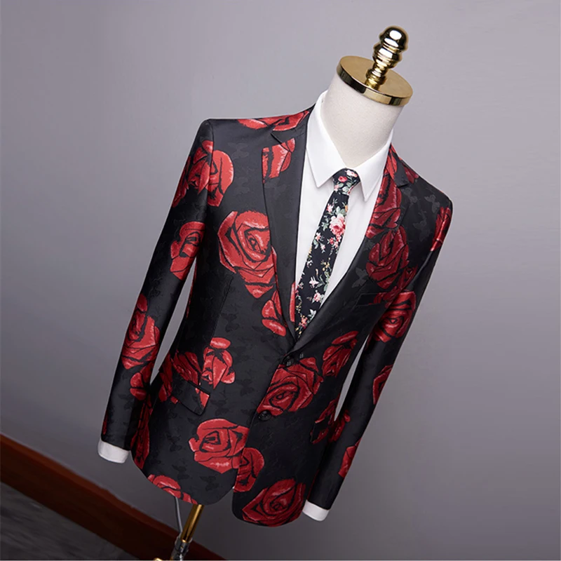 Plyesxale черный красный цветочный костюм мужские высококачественные костюмы для