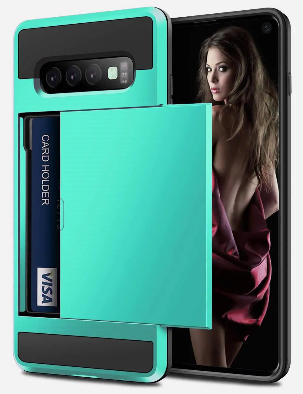 Mint Green Чехол-слайдер со слотом для карт держатель чехол для samsung Galaxy S10 плюс S10E S10 5G S9 S8 S7 Edge чехол для A7 A8 плюс J3 J7 J8 J4 J6 плюс - Цвет: Mint Green