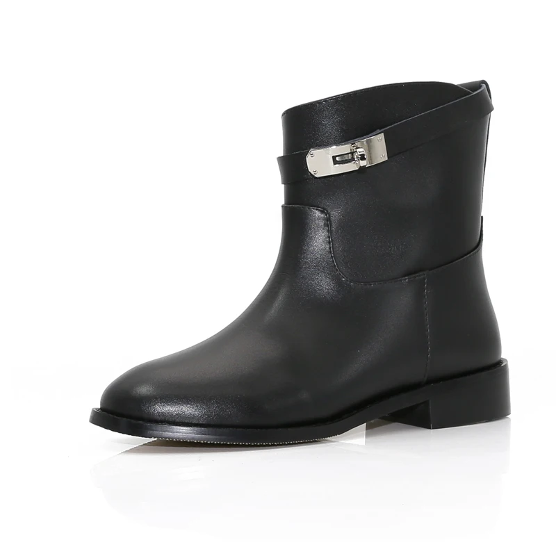 GCYFWJ Женские ботинки зима-осень подлинной кожаный ремень металлический Shark Lock; Botas Feminina; сезон осень-зима лучшее качество для Для женщин пинетки