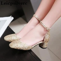 spring new sweet girls high heeled women shoes golden sequins princess shoes size 34 43