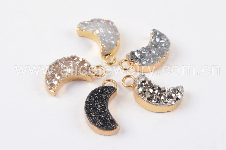 BOROSA 10 шт. Золотая, радужная титановые кристаллы Друза в форме Луны Druzy Charm Drusy подвеска ювелирные изделия для изготовление сережек G1175