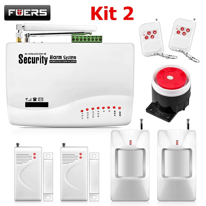 kit 2 FUERS беспроводная домашняя GSM система охранной сигнализации комплект управления с приложением автоматический набор детектор движения датчик охранная сигнализация - Цвет: kit 2