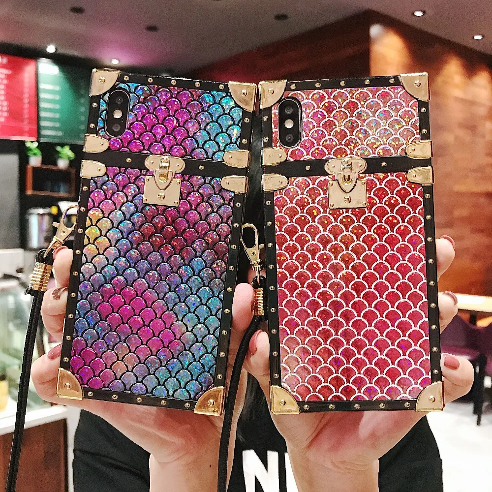 Luxury brand Square Fish scales sparkling case for iphone X XS Max XR girl women phone 7 8 6 6s plus cover coque |
