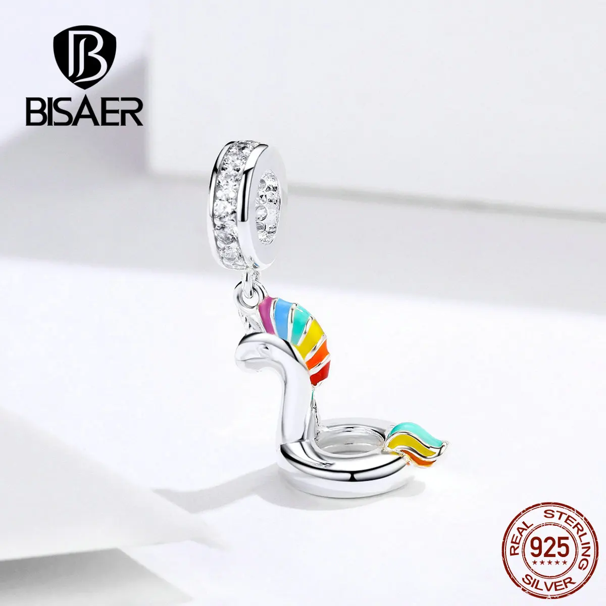 BISAER, новинка, летние подвески, 925 пробы, серебро, милый фламинго, слон, Lucy, клевер, звезда, подвески, бусины Ins, стиль, сделай сам, подвески
