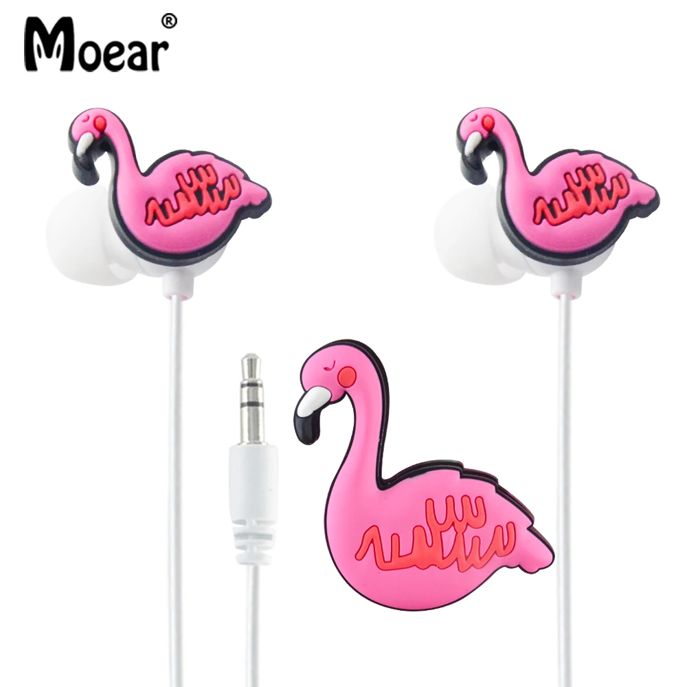 Moear Cute 3.5mm Cartoon Flamingo 3D Stereo Earphones Kids Wired Earbuds Headsets with Winder | Электроника