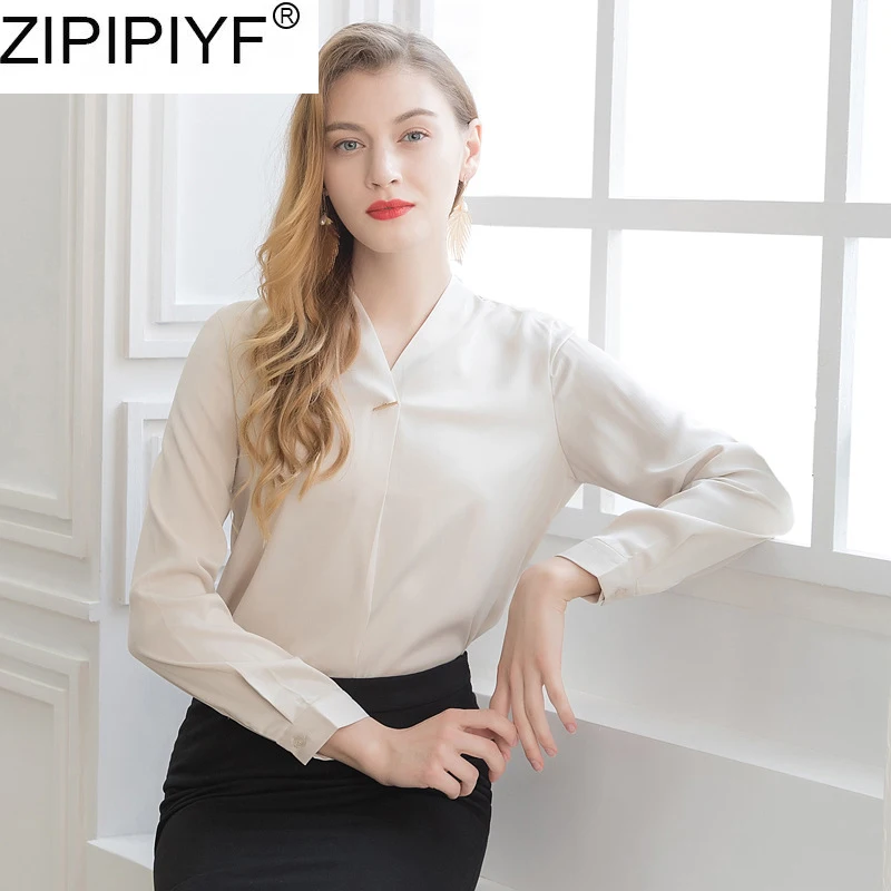 High Quality 2019 New Arrival Fashion Women Ladies Long Sleeve Loose Blouse Spring V Neck Long Sleeve Casual Shirt Tops Q2004