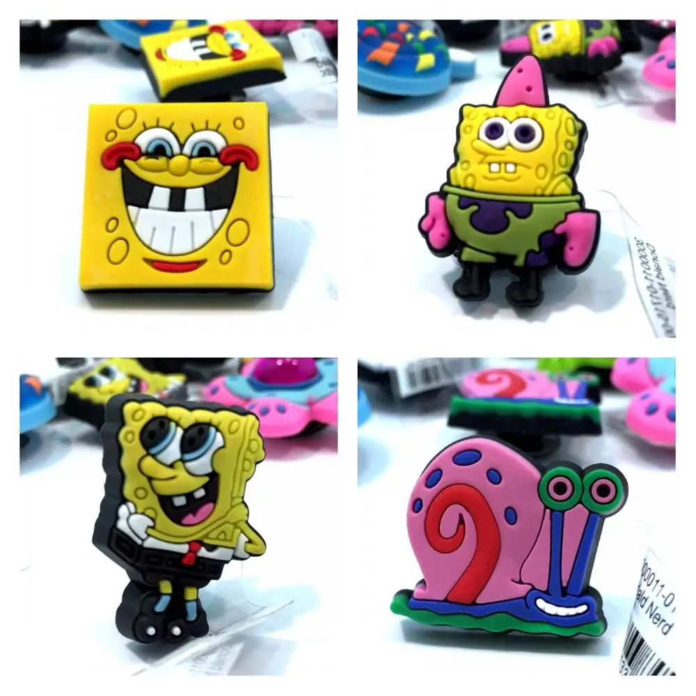 10pcs Spongebob Смешанные стили, 10 шт., высококачественные обувь с мультяшками, очаровательные аксессуары, подходят для cor Croc jibz, вечерние украшения для дома, подарок для детей, модные, Популярные - Цвет: 10pcs Spongebob