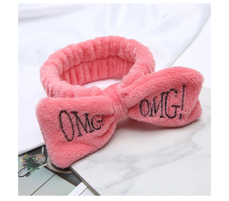 Горячая Распродажа письмо OMG Луки коралловый флис мягкий лук повязки для волос мыть лицо ободок Девушки Женщины держатель тюрбан повязки для волос аксессуары для волос