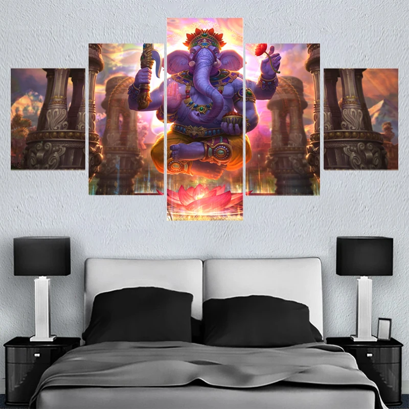 5 панелей ствол Бог Ганеша холст живопись и каллиграфия настенное искусство
