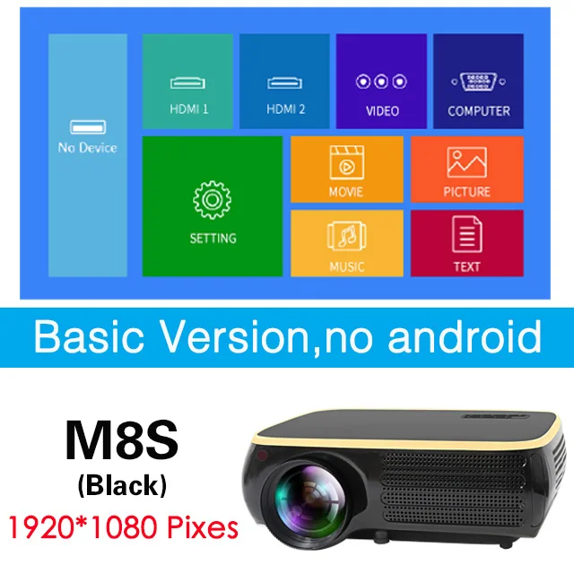 M8S-BLACK ALSTON M8S Full HD 1080P проектор 4K 6500 люмен кинопроектор проектор Android WiFi Bluetooth hdmi VGA AV USB с подарком - Цвет: M8S-BLACK