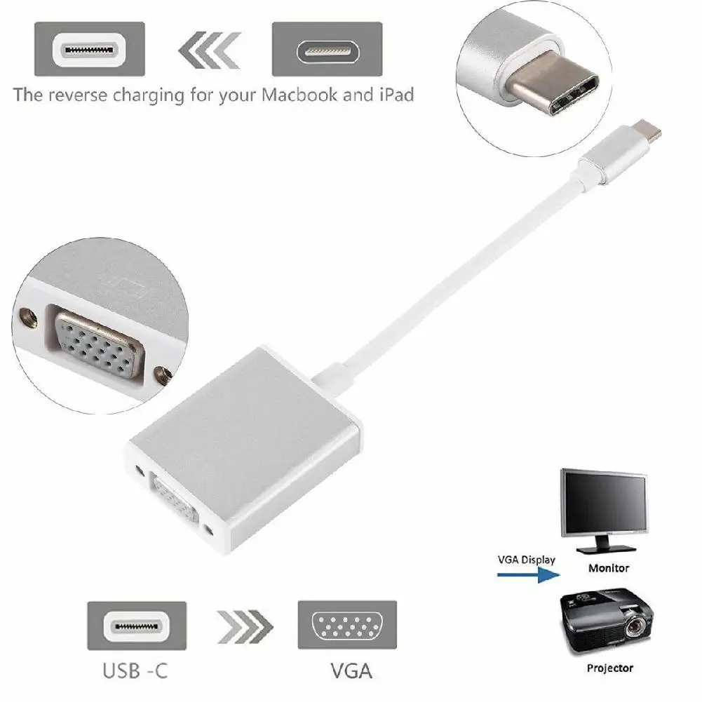 Фото 2 цвета USB 3 1 Type C к VGA адаптер папа 1080p Женский конвертер R20 Кабели VGA 2 цвета USB 3 1 Type C к VGA адаптер папа 1080p Женский конвертер R20 Кабели VGA