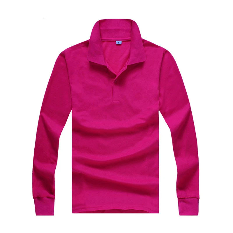 Мужские однотонные футболки поло с длинным рукавом и отложным воротником 10