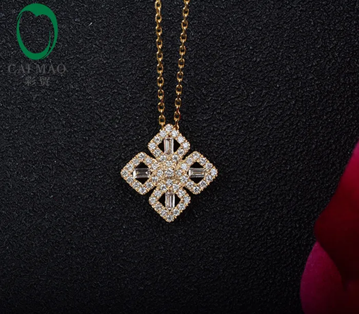 Caimao ювелирные изделия натуральный 0.20ct багет огранки бриллиантов 14kt желтое золото кулон
