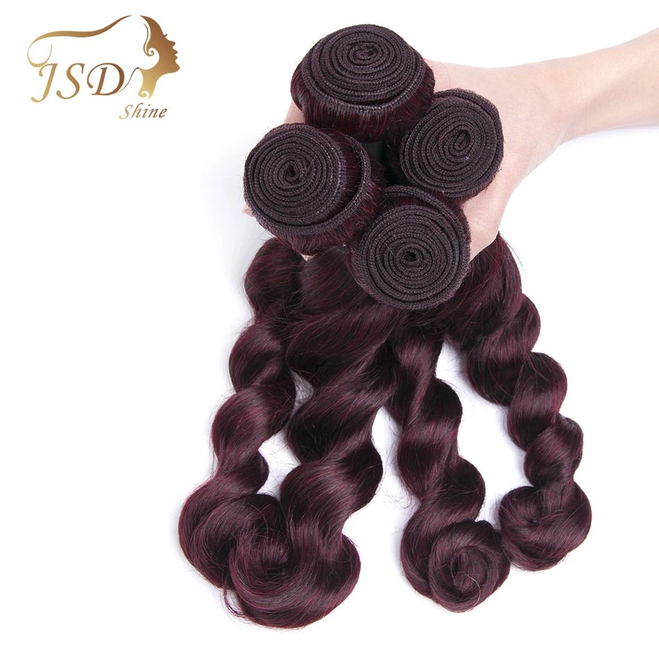 JSDShine бразильский натуральные волосы свободная волна Weave 4 Связки 99J красный цвет не Реми инструменты для завивки волос двойной уток волос не клубок