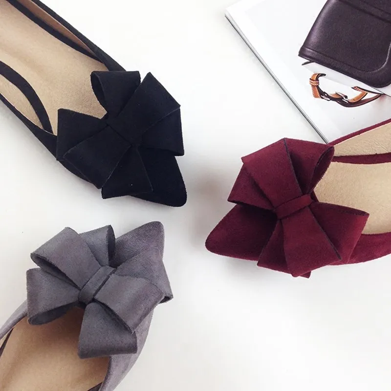 Женская повседневная обувь на плоской подошве с бантом балетки из мягкой замши