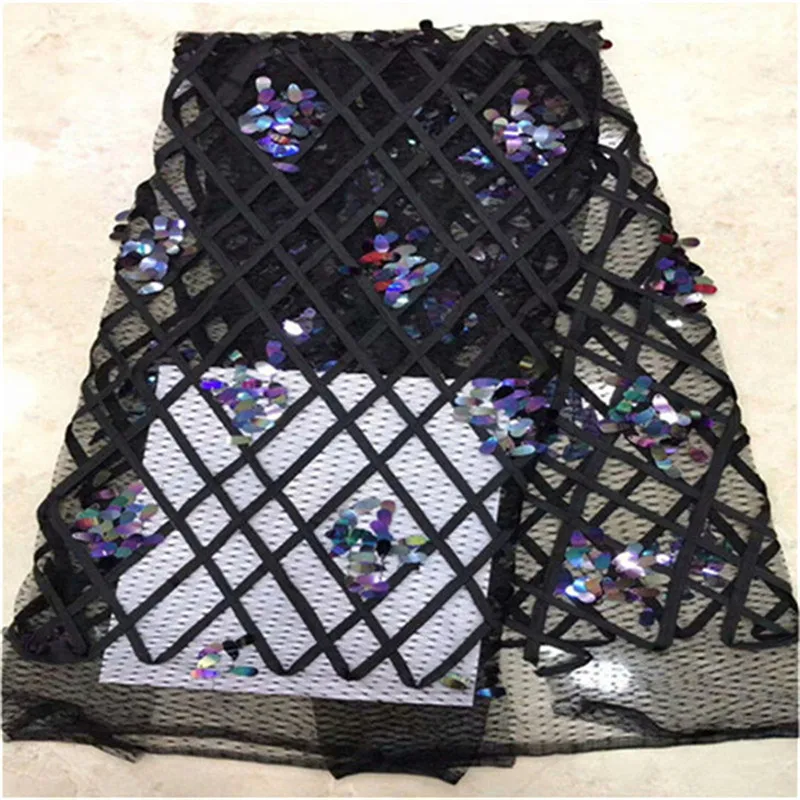 Африканская кружевная ткань голубого цвета с пайетками в нигерийском стиле