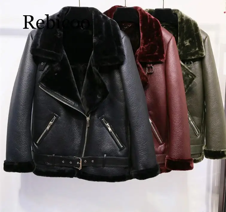 Пальто с лацканами и бархатной подкладкой из искусственной кожи на меху|Женские