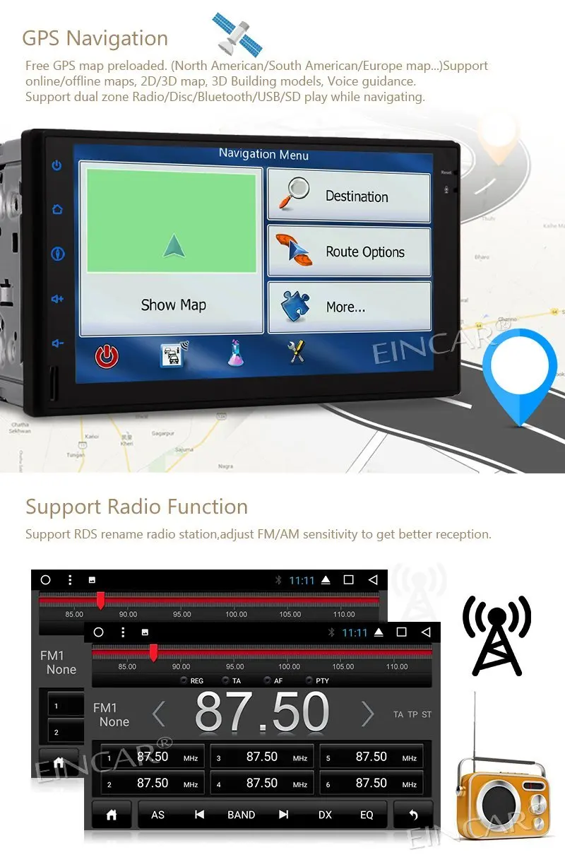 2 DIN навигационная система для Android стерео Два водонепроницаемых Bluetooth