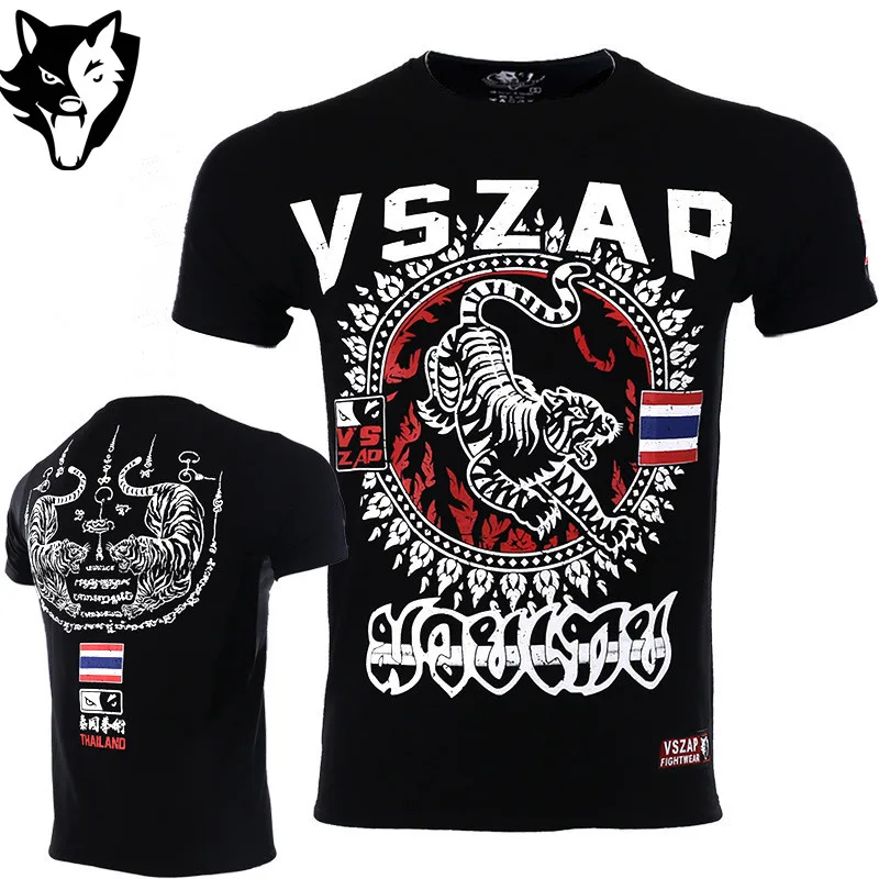 Новая VSZAP футболка с тигром Мужская Спортивная Аэробика бег Одежда для бокса фитнес тренажерный зал футболка Дешевые ММА Муай Тай ММА костюмы футболка