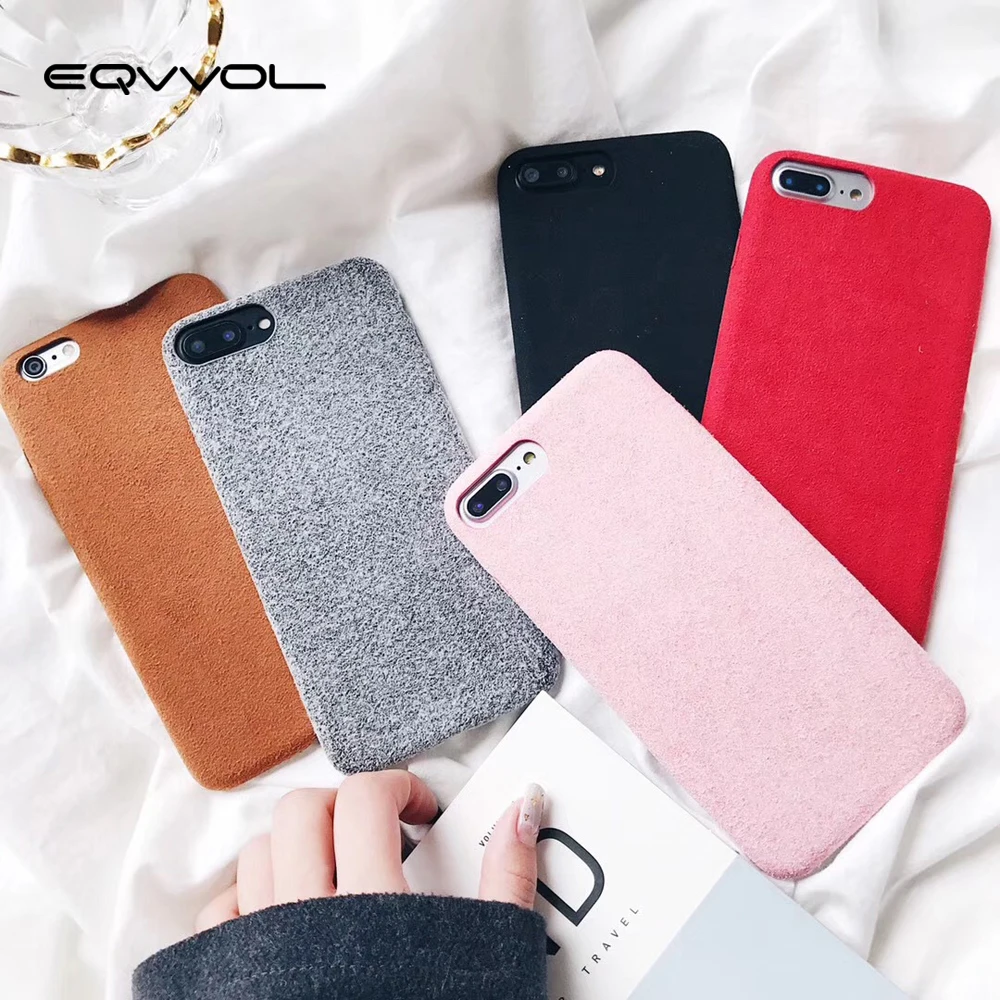 Eqvvol Microfiber Plush Fabrics Phone Case For Apple iPhone X 8 7 6 6S Plus Cases Fashion Warm Soft Color Back Cover Capa |