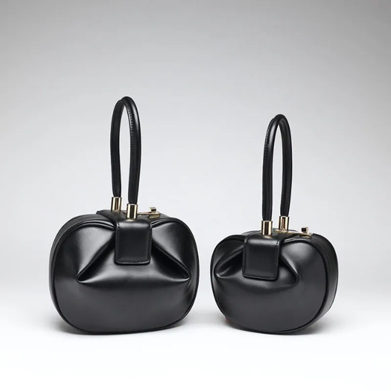 Black Small Круглые Сумки из натуральной кожи, женские круглые сумки, модные круговые женские сумки на плечо, большие вечерние сумки, большие круглые сумки через плечо - Цвет: Black Small