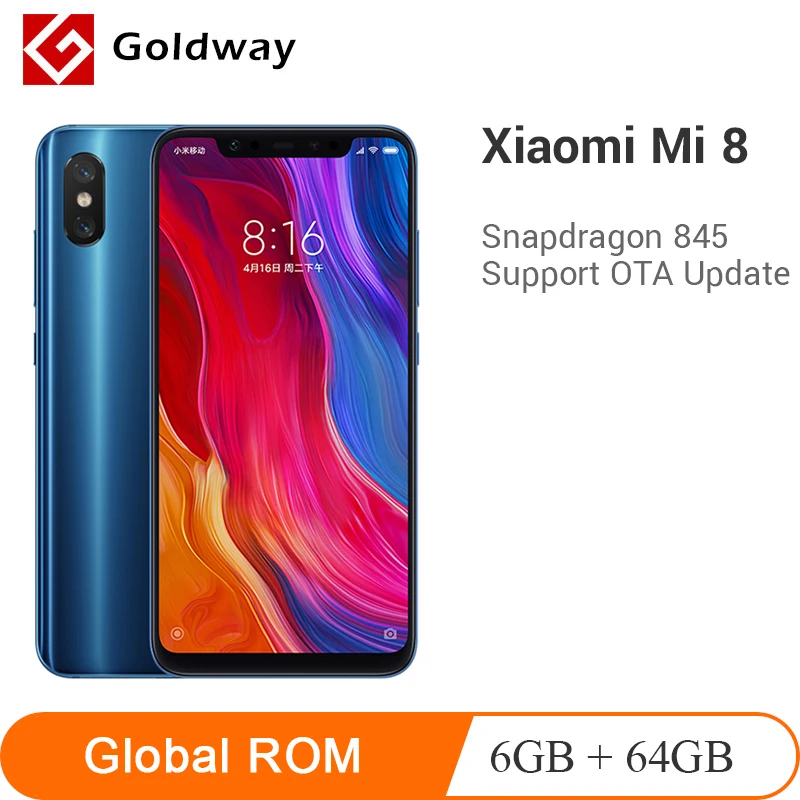 Оригинал Xiaomi mi 8 6 ГБ ОЗУ 64 Гб ПЗУ мобильный телефон Snapdragon 845 четыре ядра 21 дюймов 18