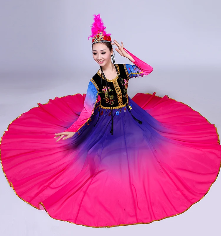 Xinjiang Uygur танцевальные костюмы для выступлений женский этнический сценический костюм для взрослых народный танцевальный костюм для взрослых