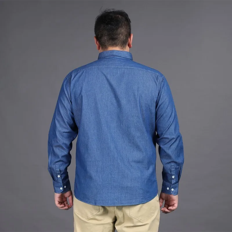 Джинсы размера плюс 8XL 7XL 6XL, мужские рубашки из хлопка с длинным рукавом, оксфордская тонкая рубашка Camisa social, осенняя джинсовая рубашка, Мужская брендовая одежда