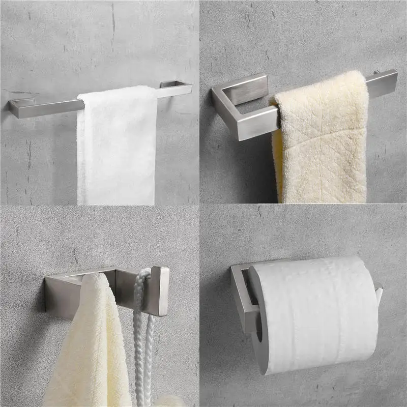 4 Pieces Set SUS 304, нержавеющая сталь, матовый набор аксессуаров для ванной комнаты, полотенце-бар, кольцо для полотенец, держатель для туалетной бумаги, крючок для халата, аксессуары для ванной комнаты - Цвет: 4 Pieces Set