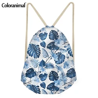 coloranimal tropical plant backpack 3d retro floral print women fitness drawstring bag fashion string softback pack sack pouch