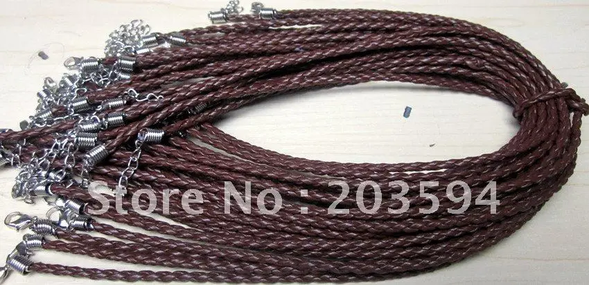 

clearance sales 100pcs Brown braided leather necklace cord with lobster clasp