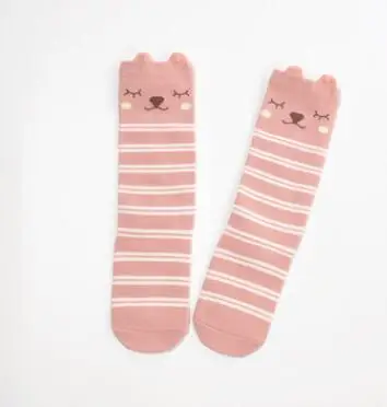 Pink cat Носки для девочек с героями мультфильмов гольфы для младенцев, нескользящие носки из чистого хлопка для малышей носки до колена для мальчиков - Цвет: Pink cat