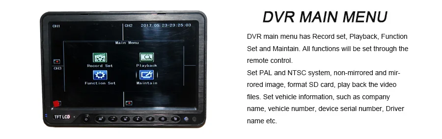 9 дюймовый DVR автомобиля Регистраторы монитор Встроенный квадрант Экран для камера для машины автомобиля монитор Системы