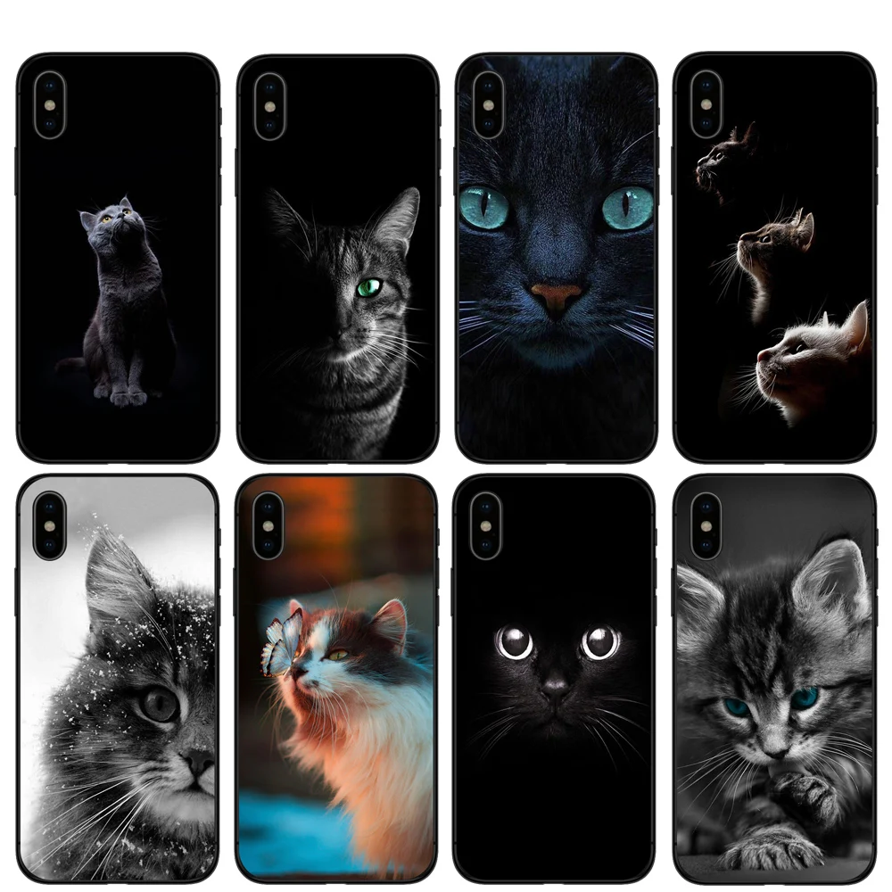 Мягкий чехол из ТПУ с милым котом для Apple iPhone 11 Pro XS Max X XR 8 7 6 6S Plus 5S SE черные