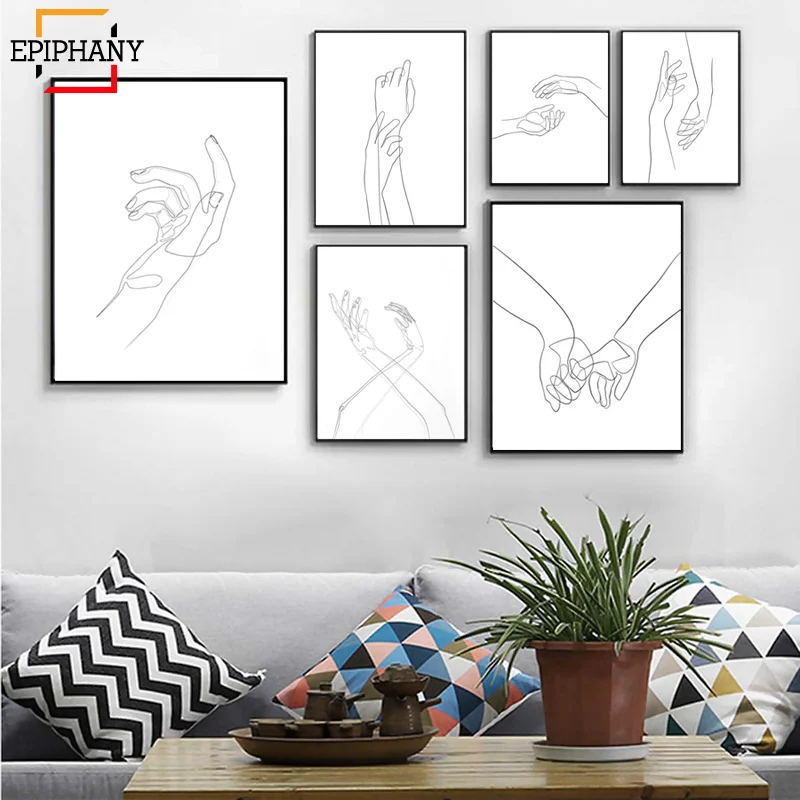 Абстрактная ручная рисовальная линия Художественная Картина на холсте пара