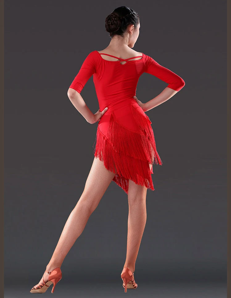Сексуальное платье для латинских танцев с кисточками женская красная