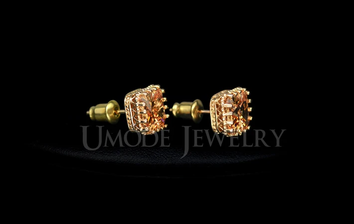 Женские серьги гвоздики с кристаллами UMODE сережки золотого цвета огранкой