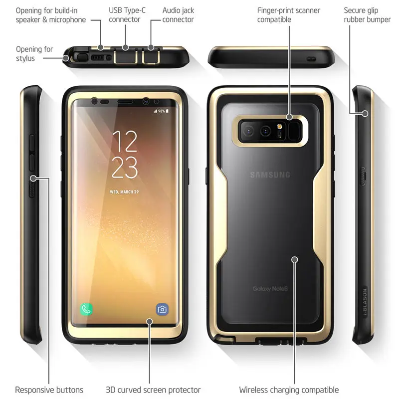 For Samsung Galaxy Note 8 Case i-Blason Magma Heavy Duty Shock Reduction Bumper Cover with Built-in Screen Protector& Belt Clip