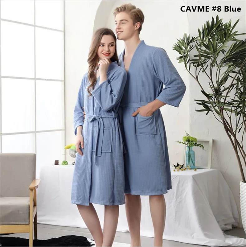 CAVME 8 Blue CAVME, вафельный Халат для женщин и мужчин, летнее Кимоно размера плюс, вафельный Халат, одежда для сна, ночная сорочка для мужчин и женщин - Цвет: CAVME 8 Blue