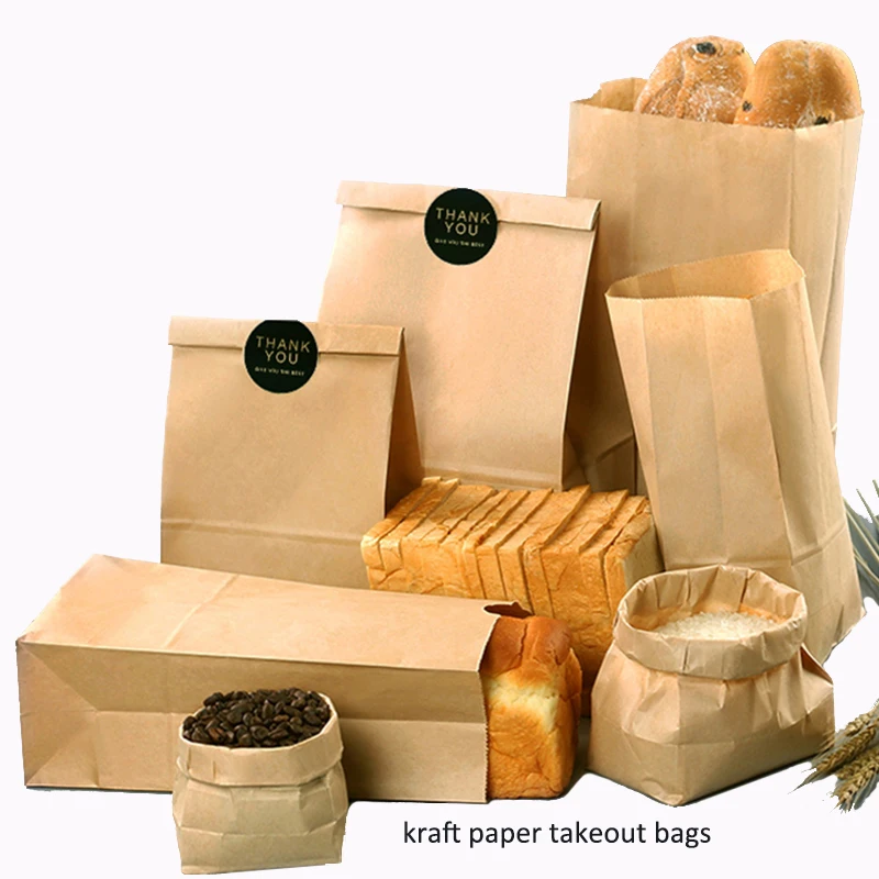 

100pcs/lot 7 Sizes Kraft Paper Gift Bags Sandwich Bread Candy Bags Takeout Wooden Color Bags Party Wedding Favour Free Shipping
