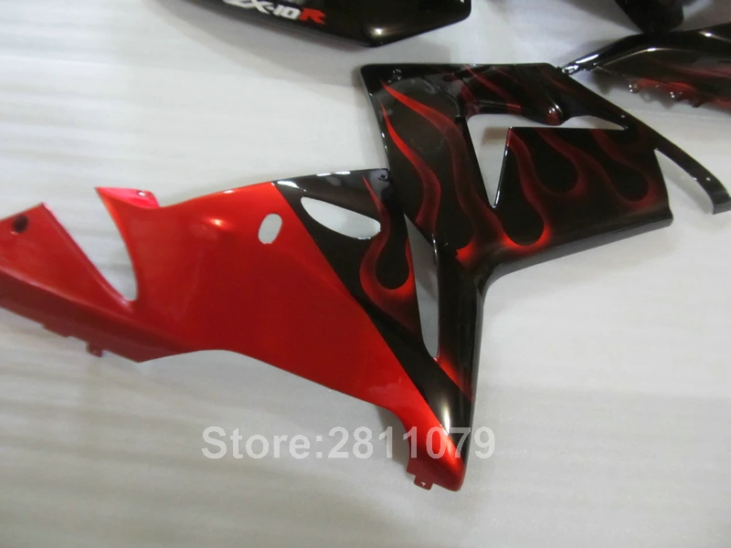 Aftermarket части тела обтекатель комплект для Kawasaki Ninja ZX10R 04 05 Красный Пламя Черный