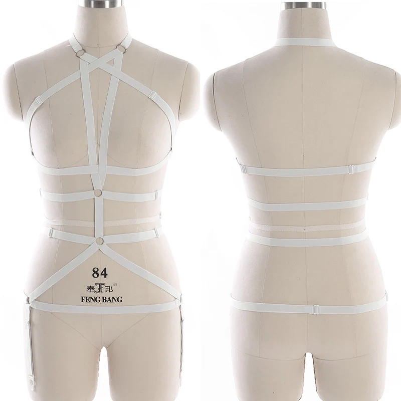 White N0022 Body Harness Women Set Belt Garter Black Red Sexy Suit Bondage Cage Bra for Women Elastic Goth Festival Rave Dance Cosplay Wear - Цвет: White N0022