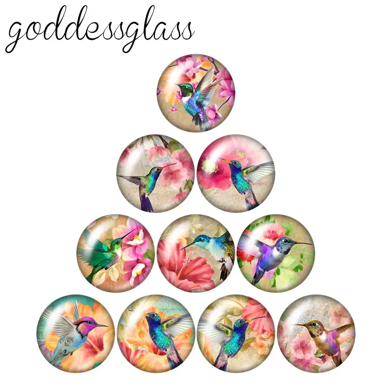 New Beauty Lively Hummingbirds Birds 10pcs mix 12mm/18mm/20mm/25mm Round photo demo glass cabochon flat back Making findings | Украшения и