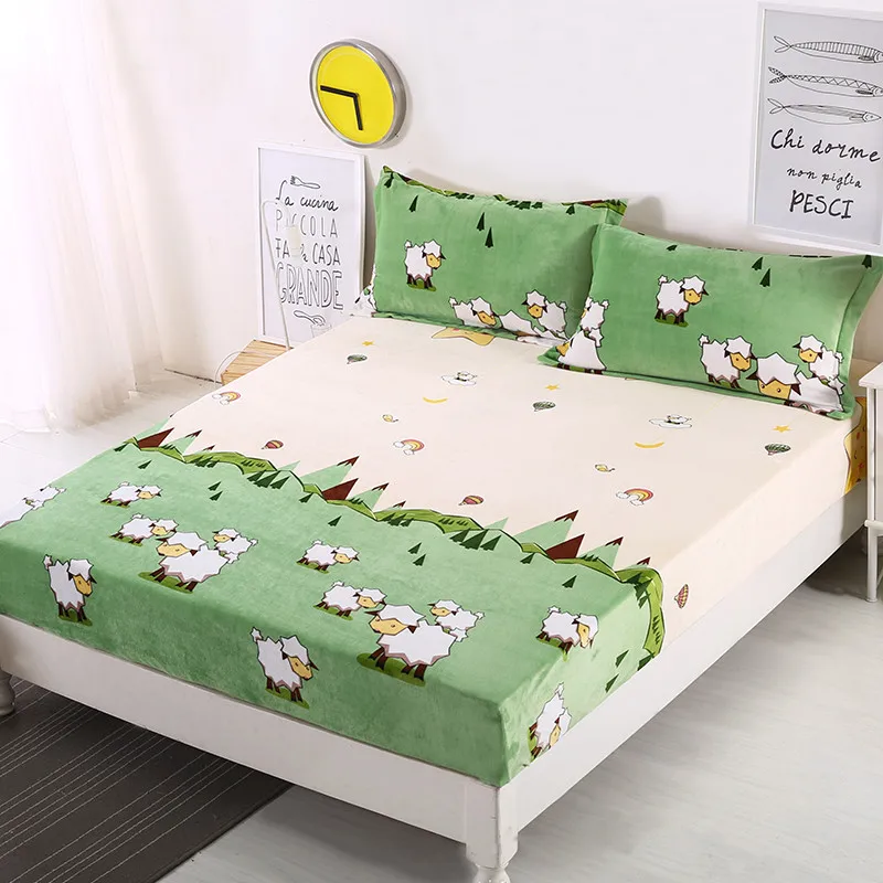 Green Lamb White Design Satin Hotel Fitted Sheet Deep Double Single Bed Sheets Queen King Size 150x200cm 180x200cm Soft | Дом и сад