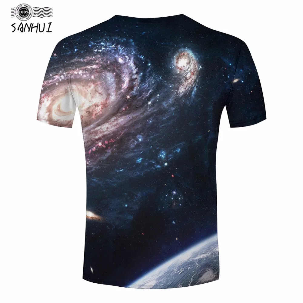 2017 Newest Men 3d t-shirts Perfect blue black nebula 3D print T-shirt Fashion O-Neck Casual T-shirts Hot sales plus size | Мужская