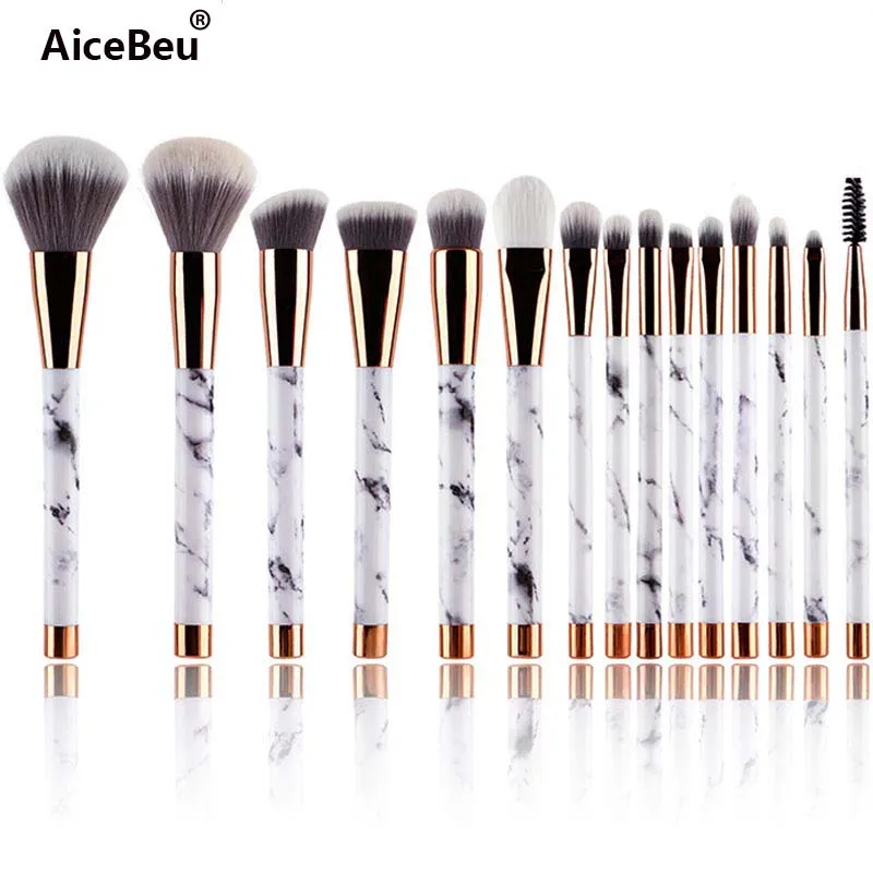 15pcs Brush AiceBeu Мрамор классический Макияж Кисти мягкий набор кистей для макияжа кисть для пудры Красота Мрамор Make Up Инструменты с Чехол - Handle Color: 15pcs Brush