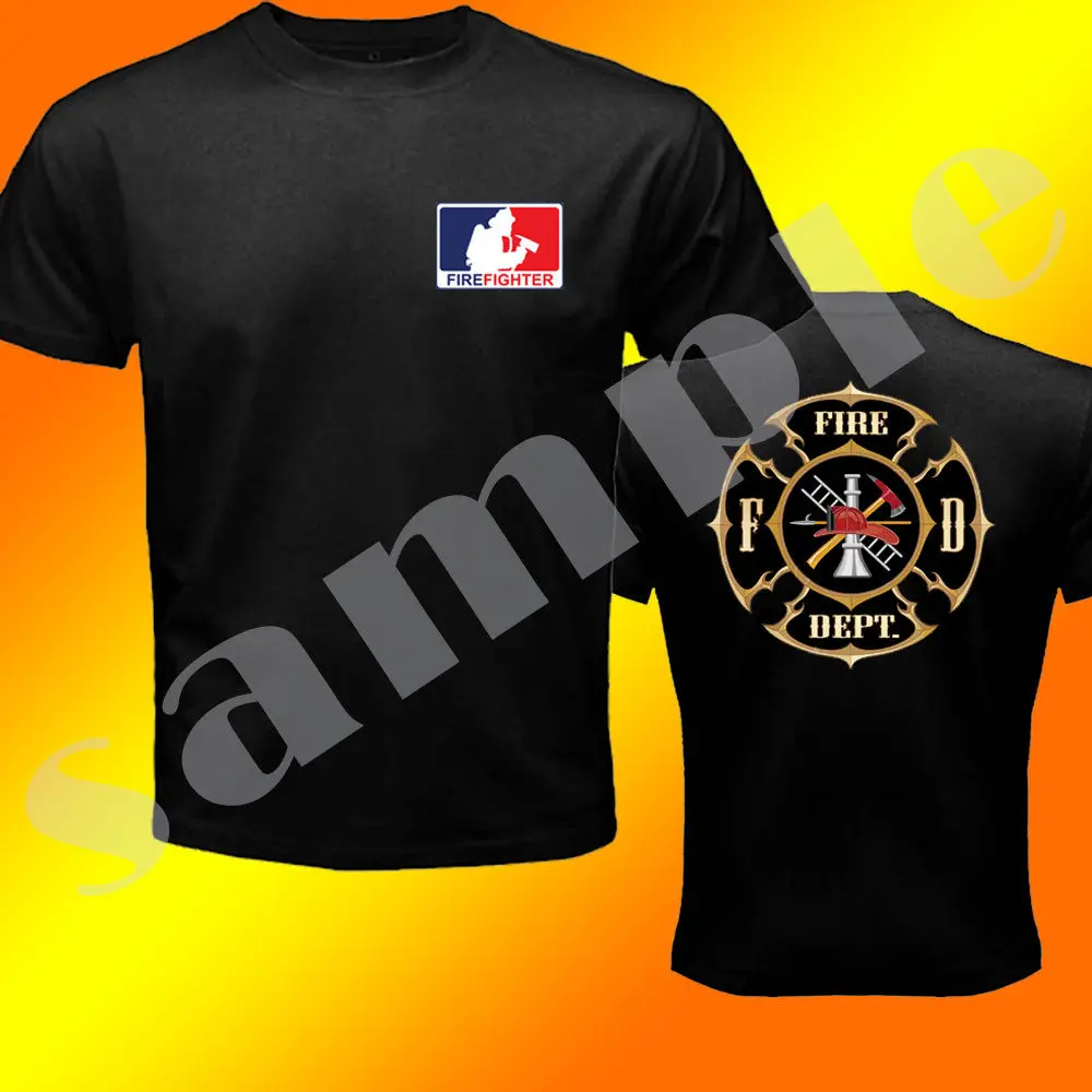 

New Fashion Men Tee NEW FIRE DEPARTEMENT TEE FIRE DEPT LOGO FIREFIGHTING MEN BLACK T SHIRT 2 SIDE Casual cotton t shirt